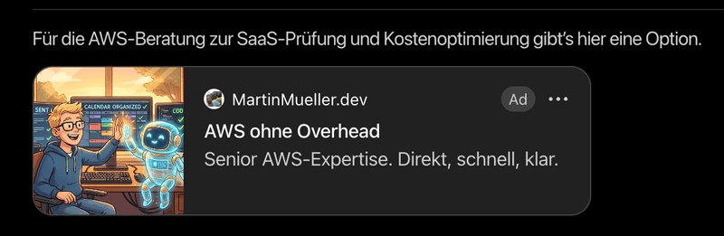 Sponsored martinmueller.dev ad card in ChatGPT